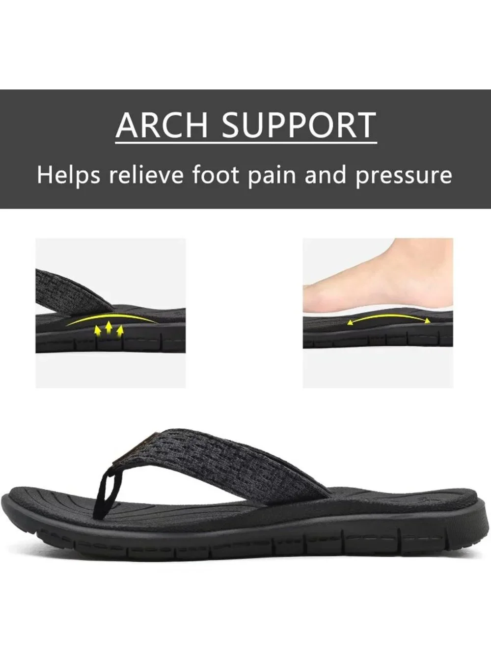 Women's Black Flip Flops Lightweight Cushion Summer Beach Sandals Casual